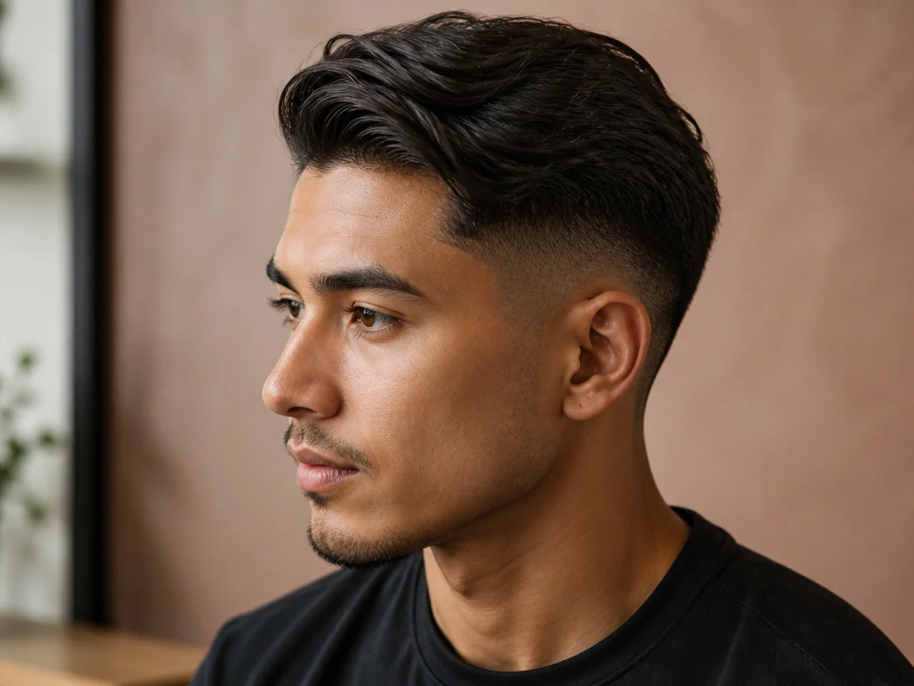 Comb over with low fade on wavy hair