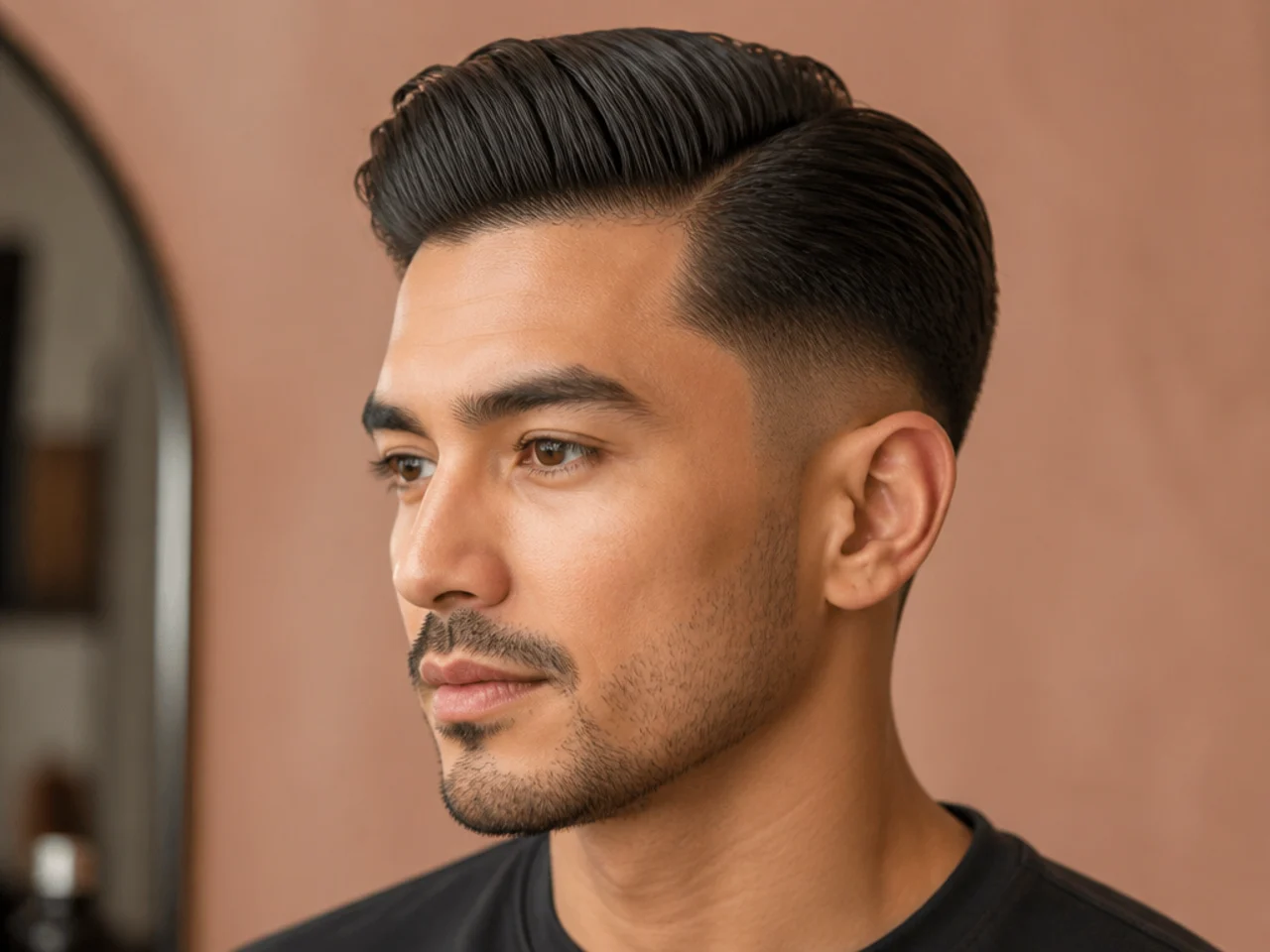 Modern comb-over with a soft low fade and a natural sweep