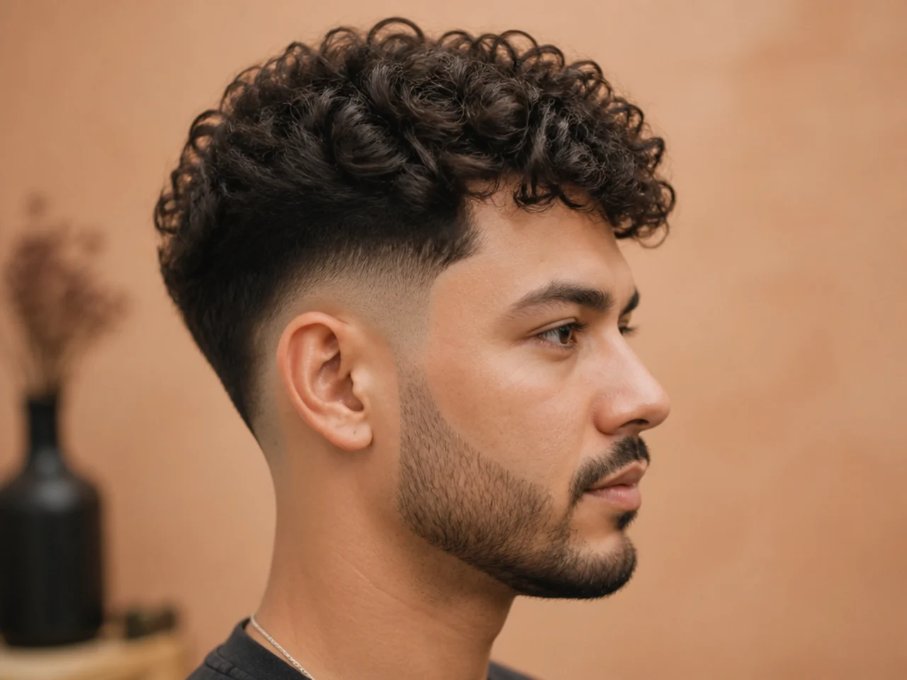 Barber and client reviewing a reference photo before a haircut