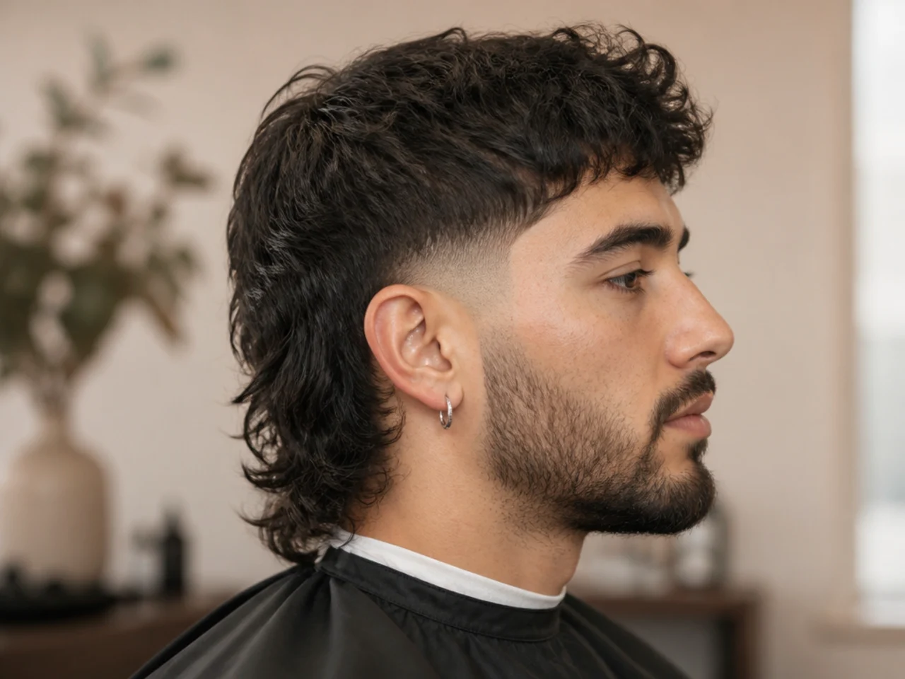 Modern mullet with faded sides and length preserved at the nape