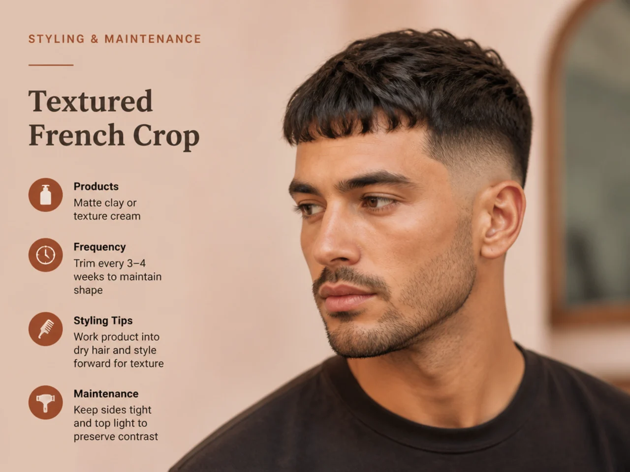 Flat-lay of men's styling products including matte clay, sea-salt spray, and pomade