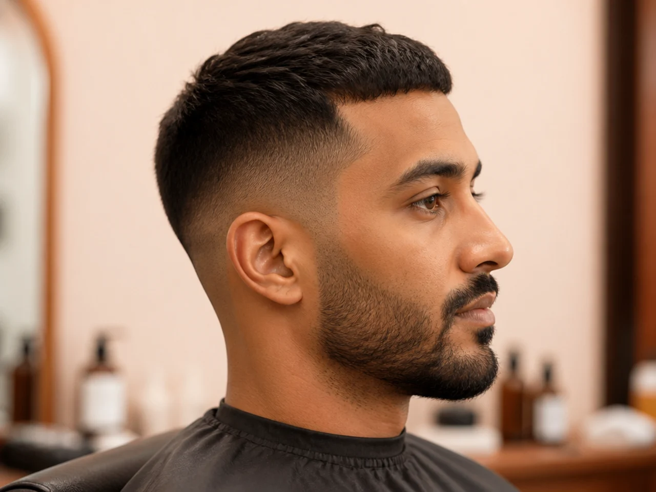 Barber cutting the back of a short haircut with clippers, close-up of clean fade line