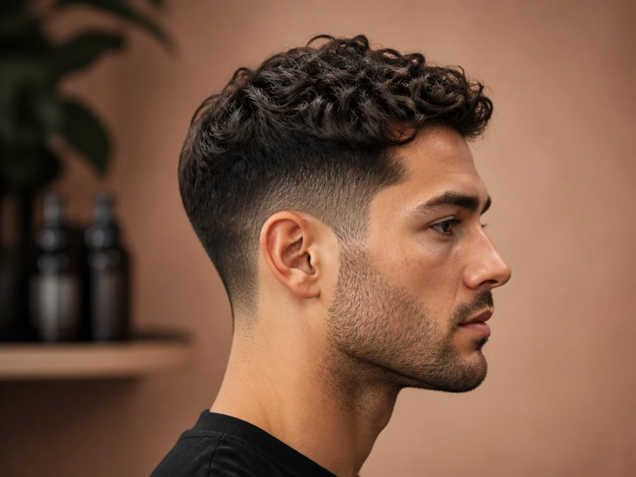 Close three-quarter portrait of a fresh short textured crop with a soft matte finish