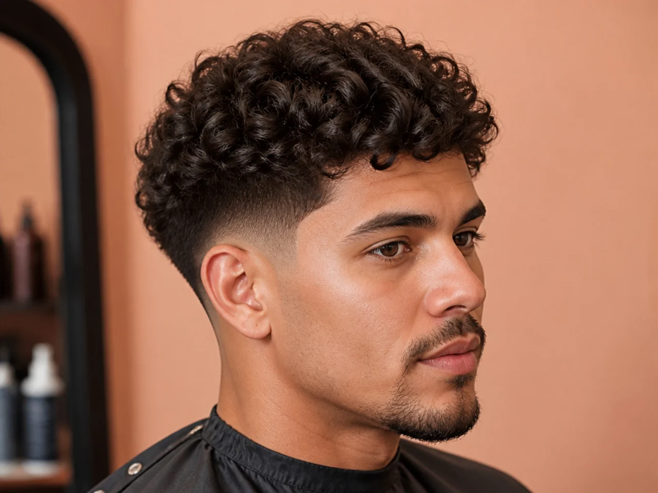 Barber measuring hair length on top of a client's head with a comb to plan a low fade cut