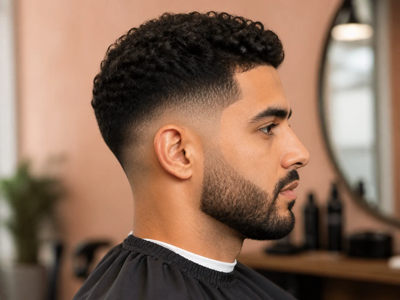 Barber sectioning hair with a comb during a low fade consultation