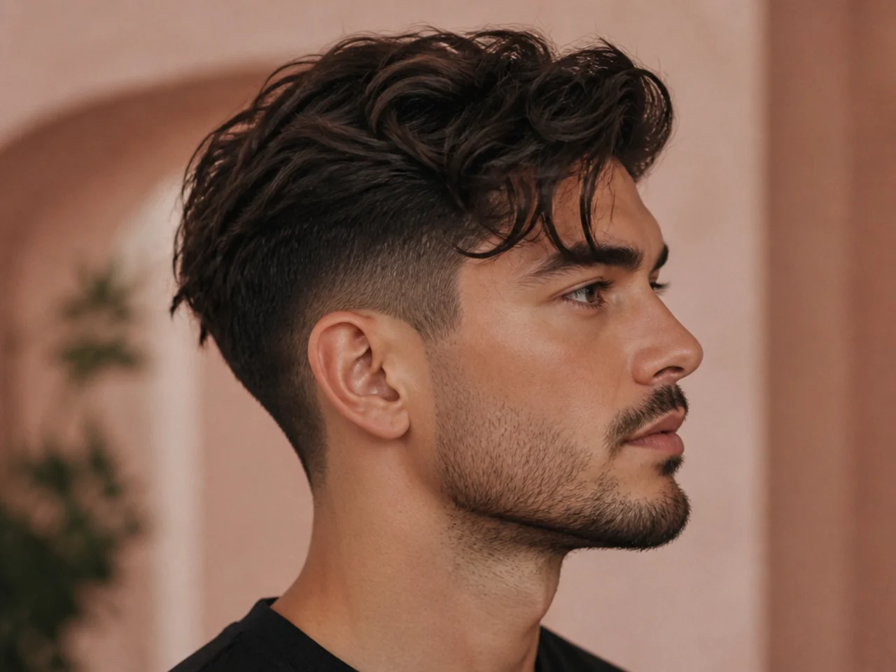 Medium undercut with five-inch top disconnected from short sides at a hard line