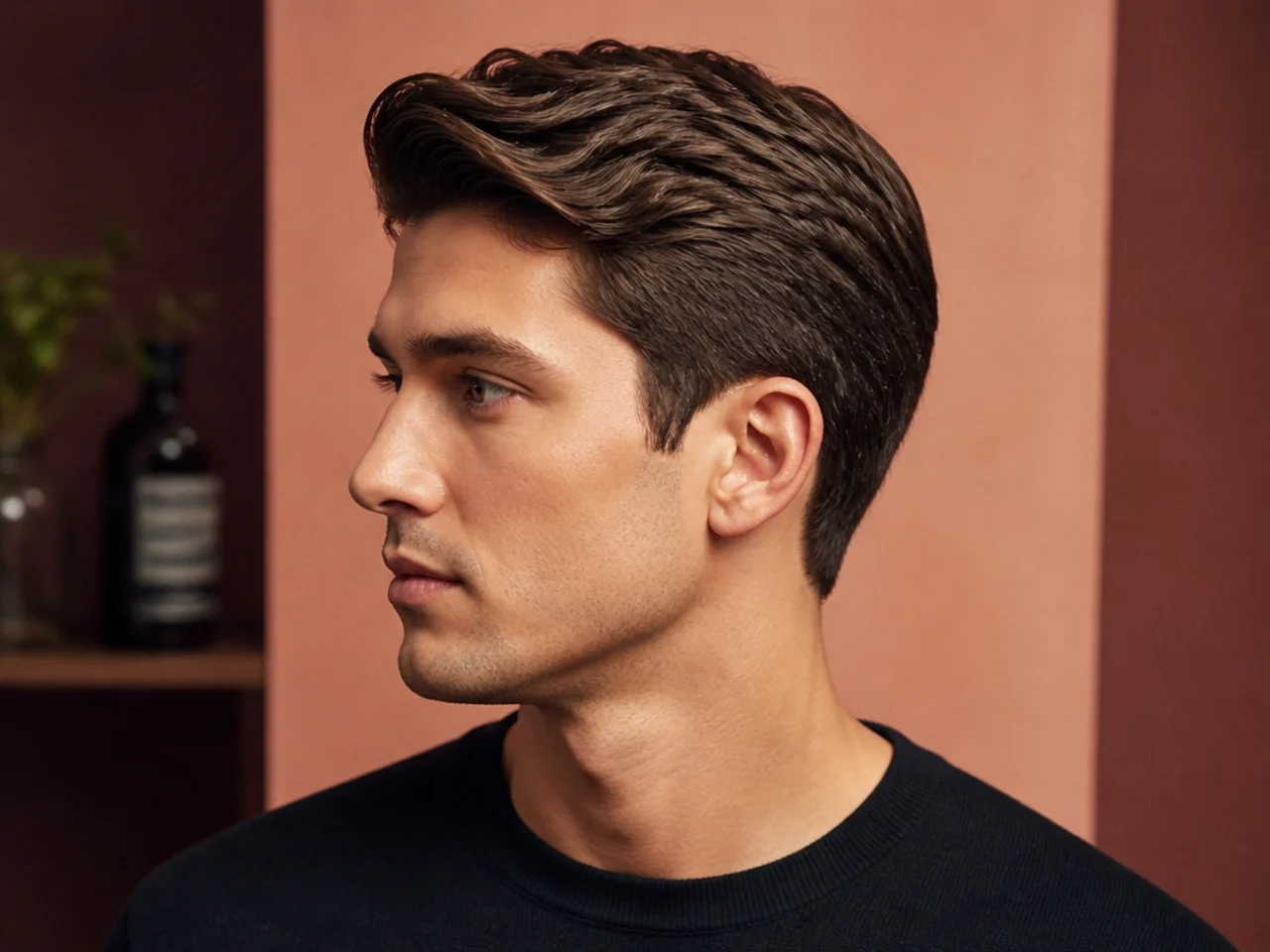 Medium Ivy League with defined side part and scissor-blended tapered sides