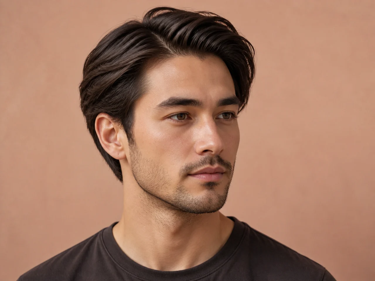 Medium side part with clean part and scissor-blended sides
