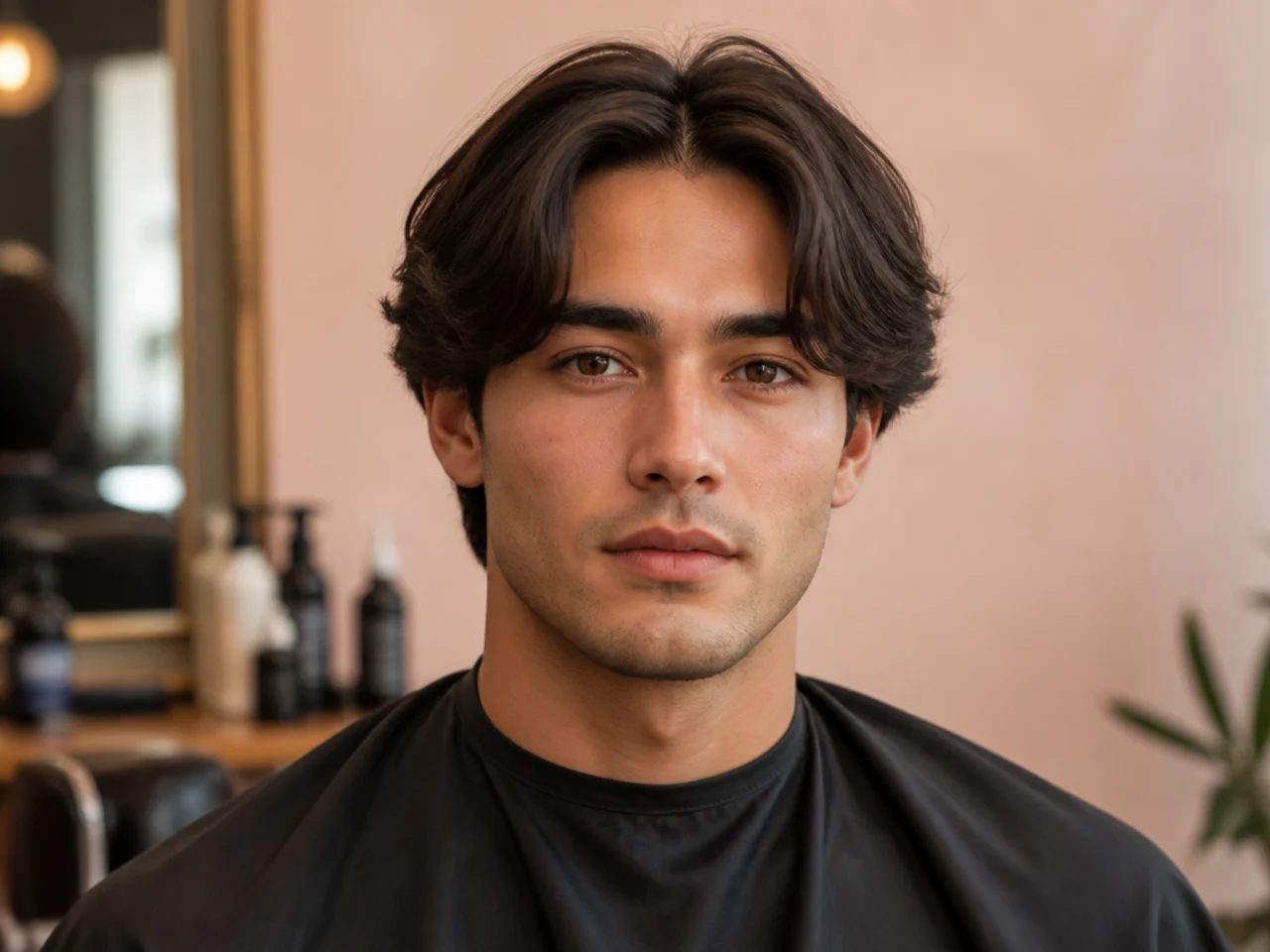 Medium middle part with five inches on top and soft layers falling to either side