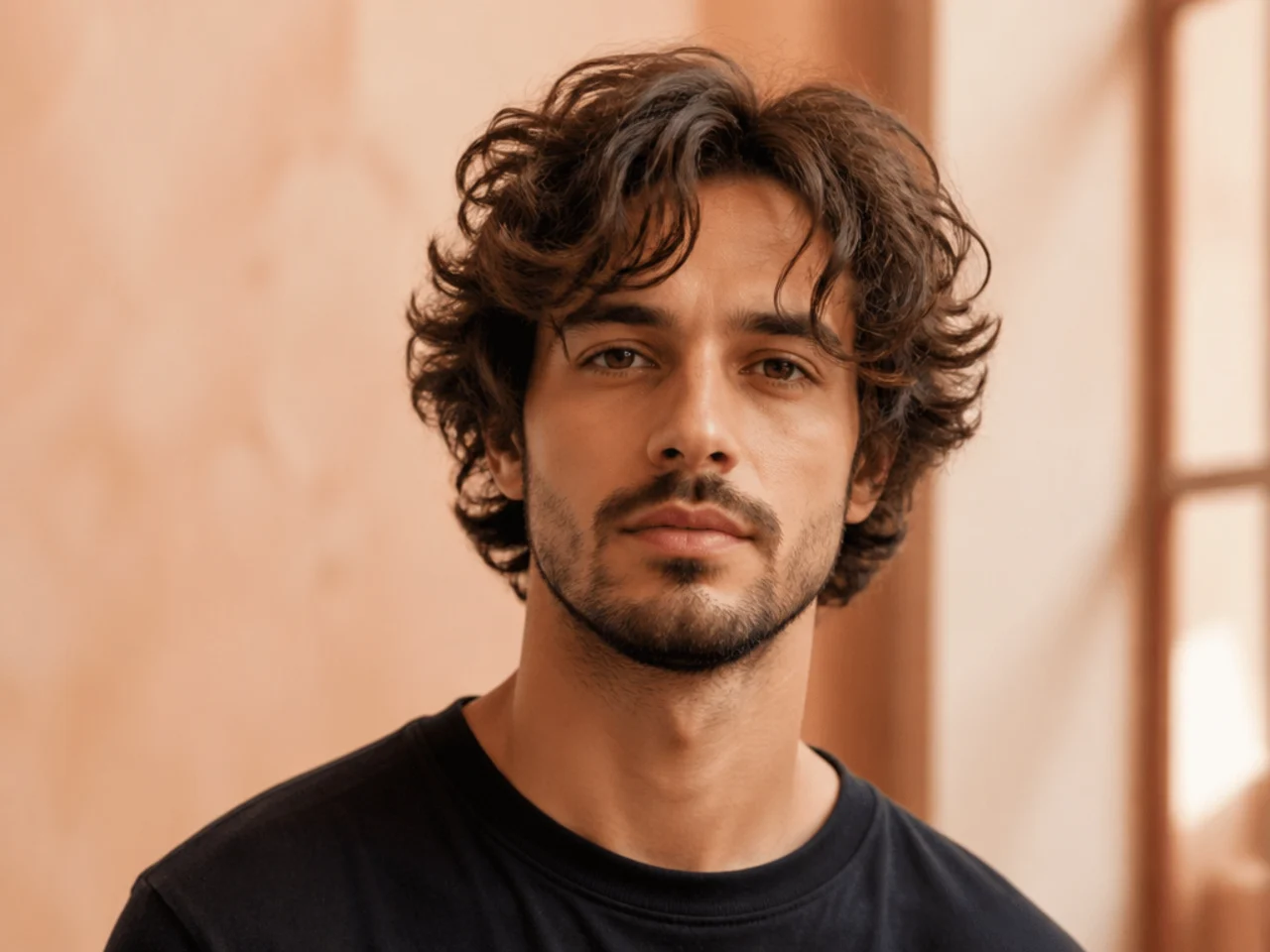 Medium messy waves worn tousled with natural wave pattern and scissor-blended sides