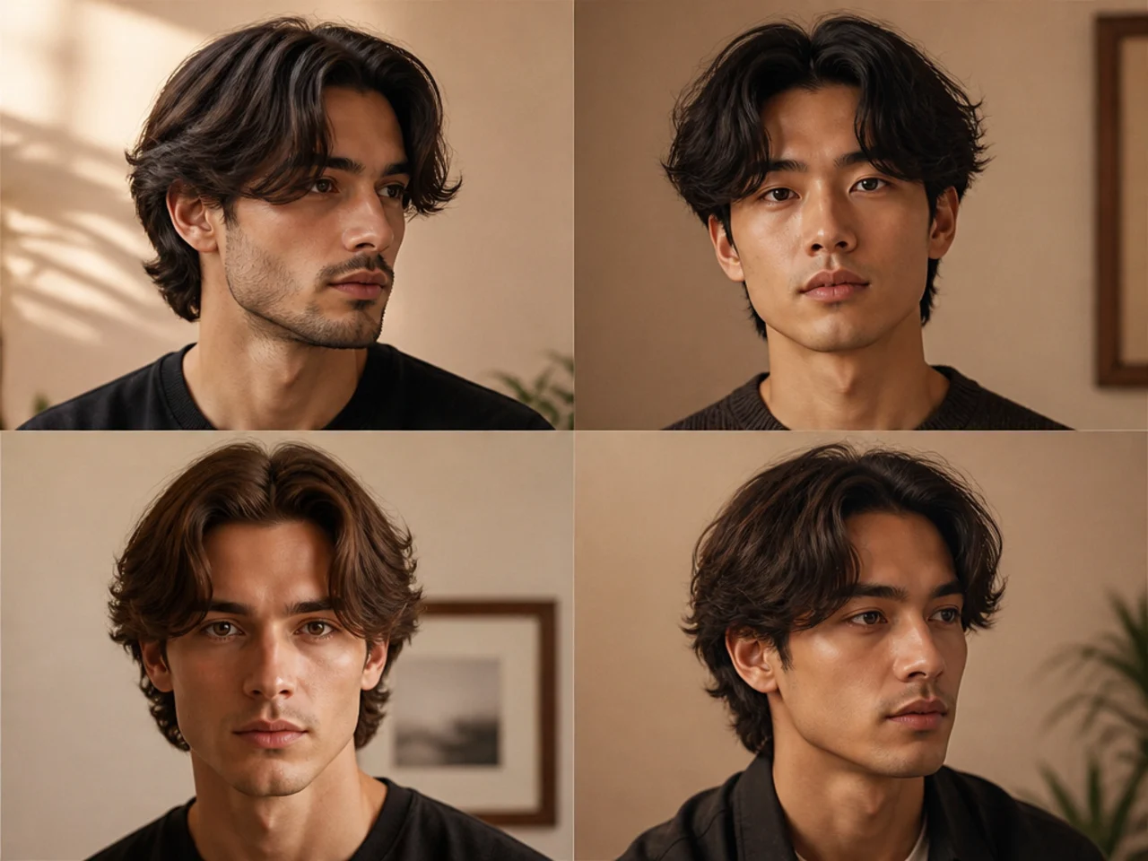 Medium curtain cut with center fringe parted and falling to either side of the forehead