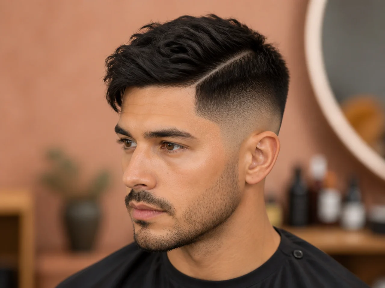 Textured crop side part with high fade, cropped top swept diagonally across a defined parting