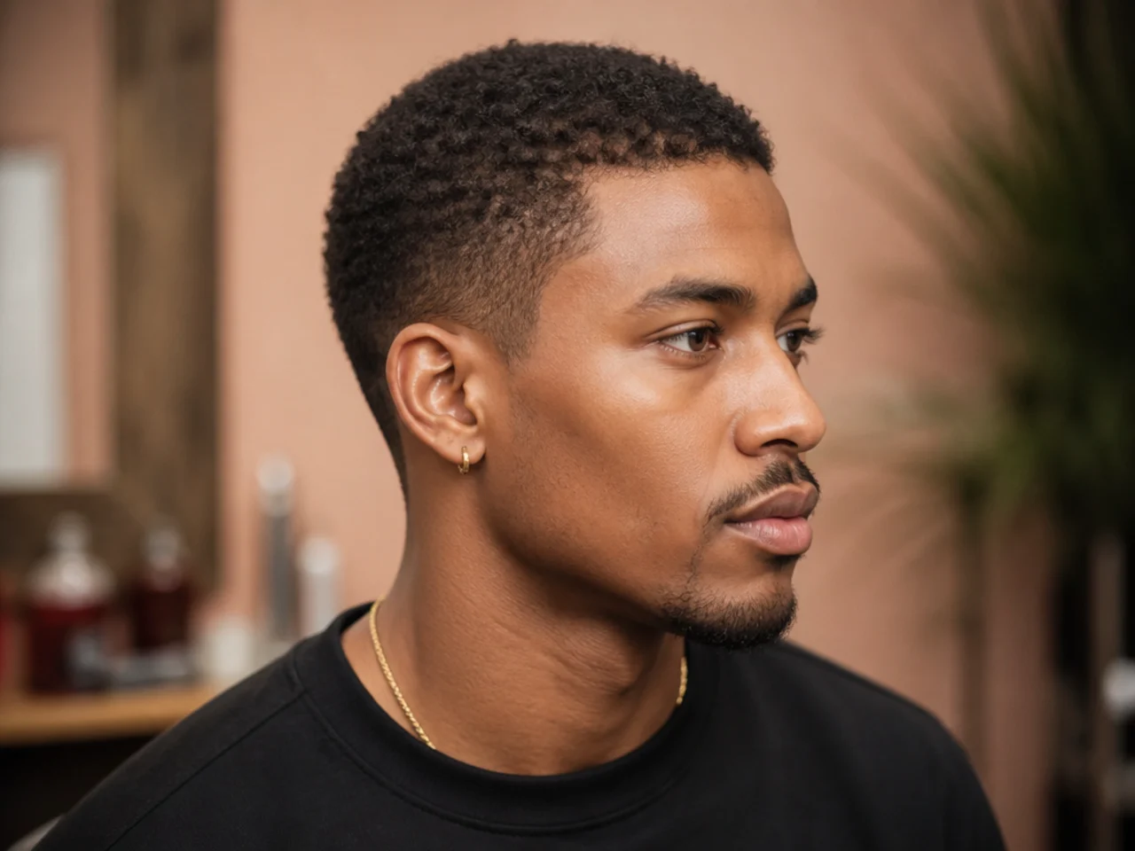 Half-inch teeny-weeny afro of natural 4B texture with clean line-up at the forehead