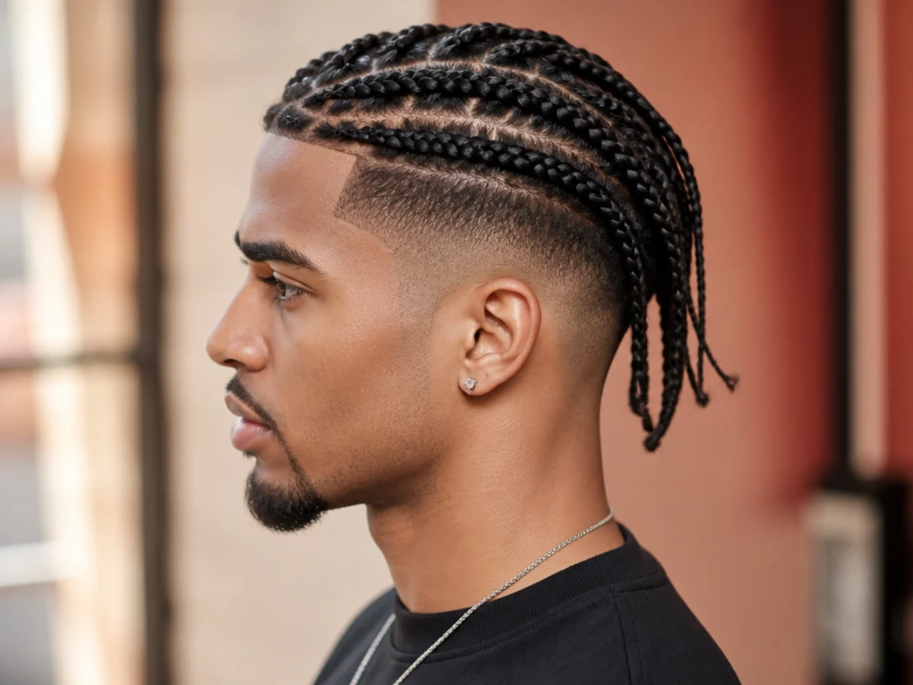 Chin-length box braids on 4C hair with a disconnected undercut at the sides