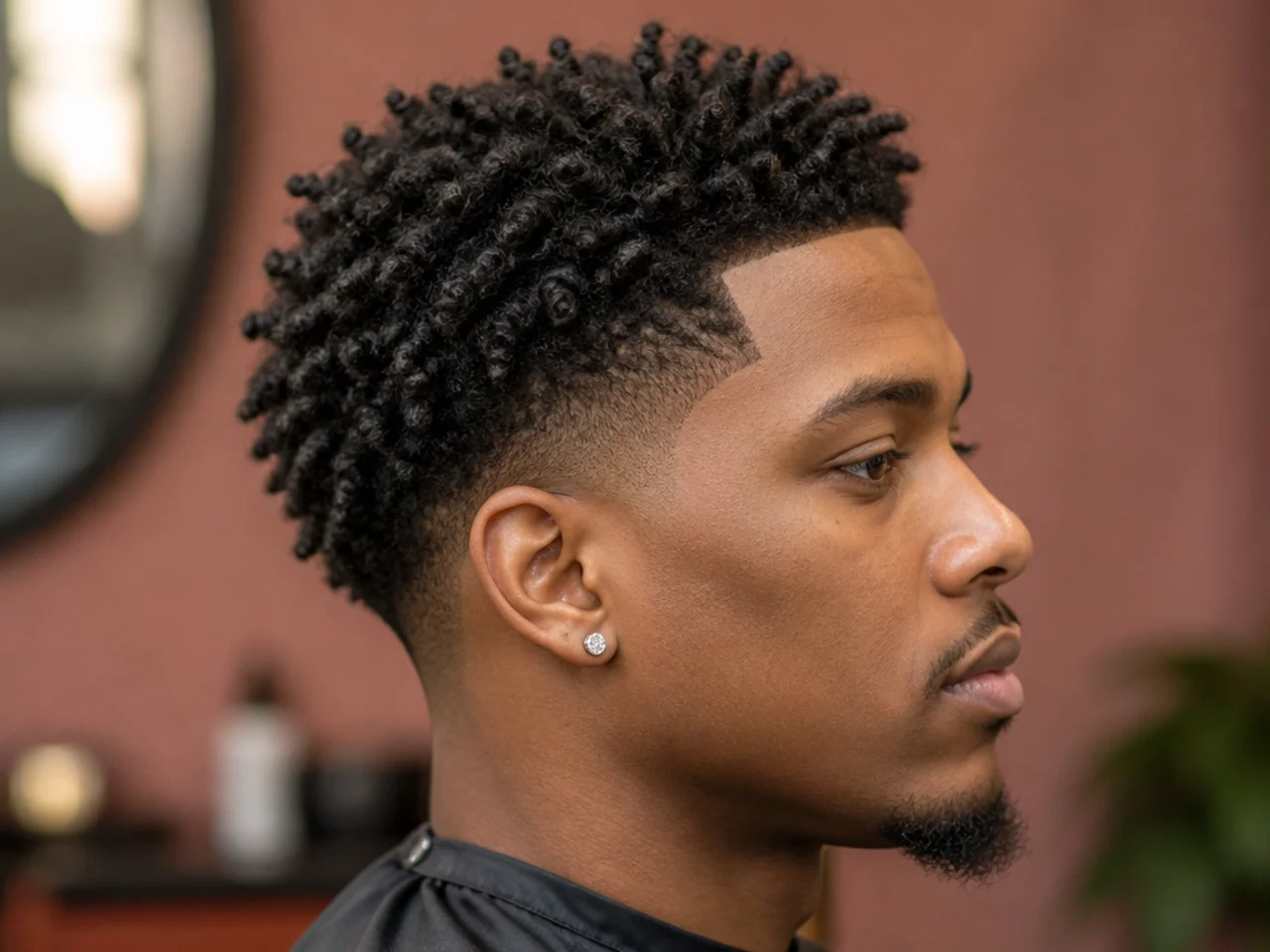 Sponge twist coils on 4A hair with a low taper fade at the sides and clean line-up