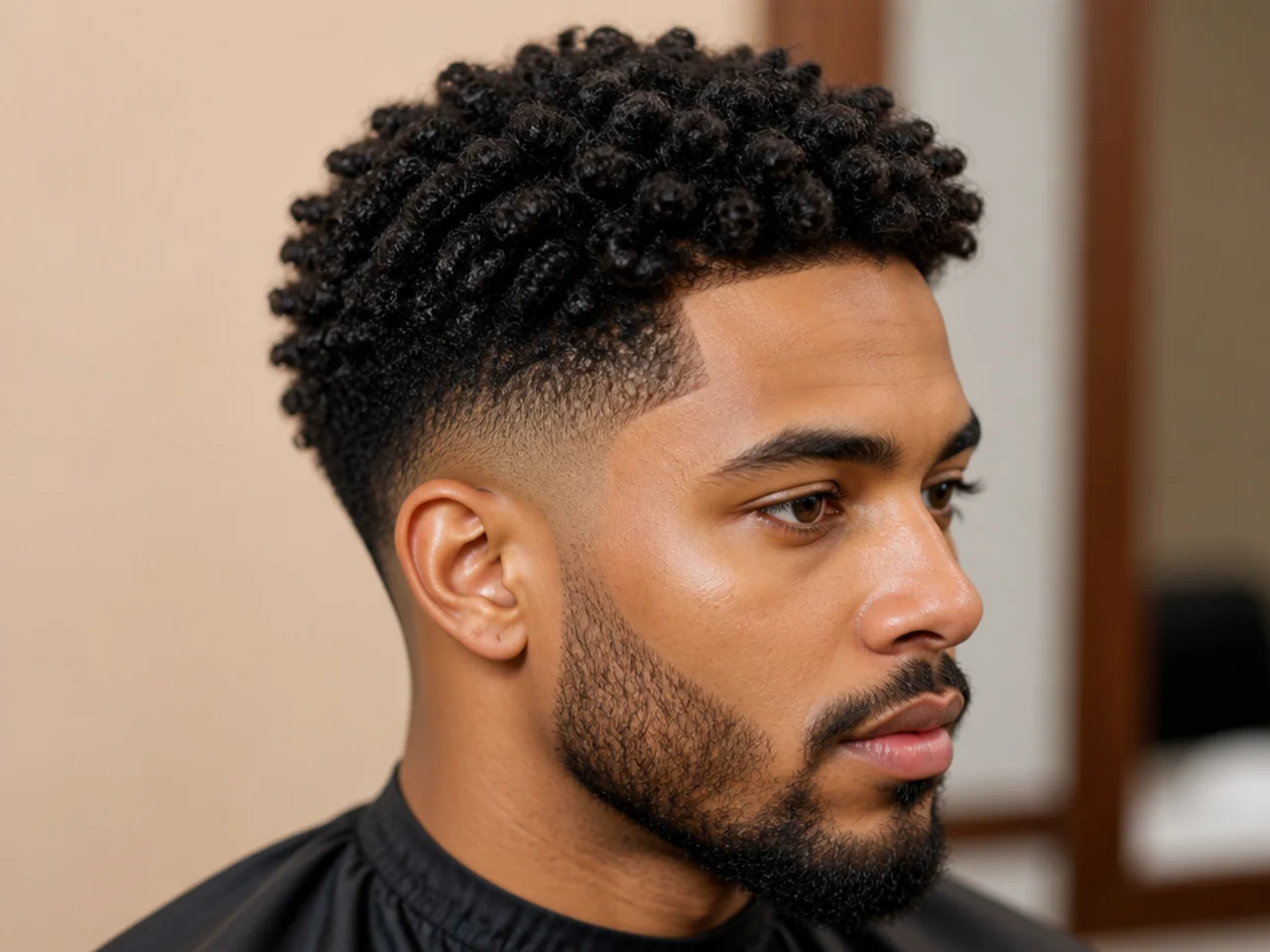 Defined twist-out on 4B hair with visible S-pattern and low fade at the sides
