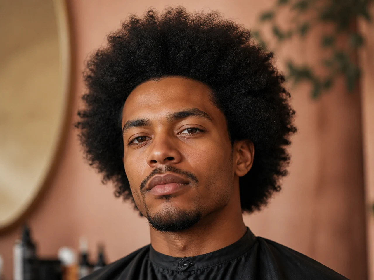 Full natural 4B afro at six inches with even shape and clean neckline