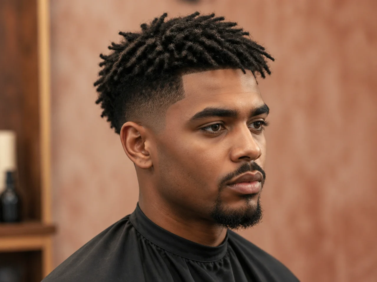 Edgar cut with straight-across fringe on 4A hair and low taper fade at the sides