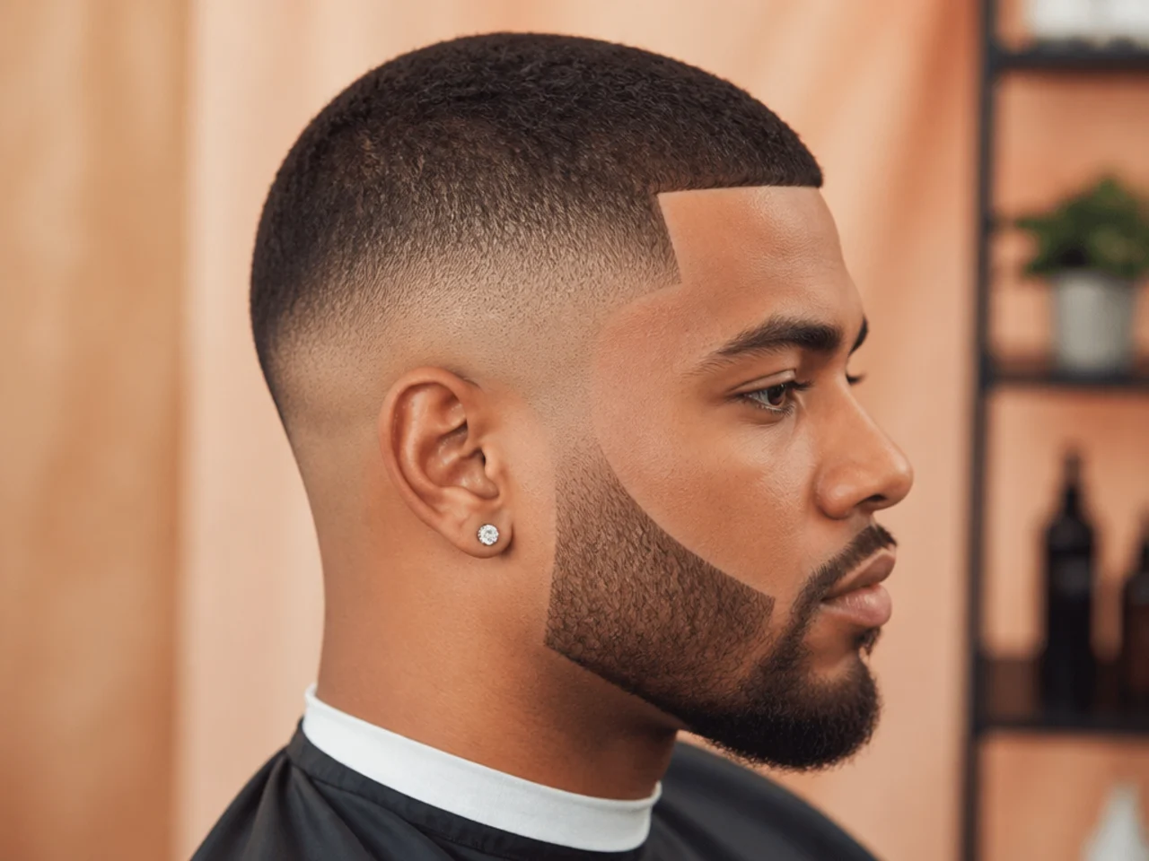Bald fade with three inches of coil on top and razor-defined line-up at the forehead