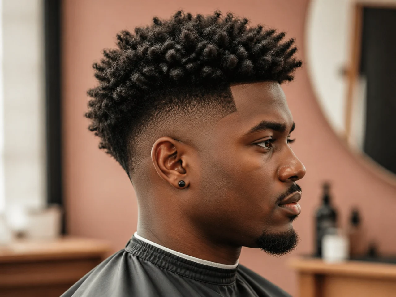 Undercut fade with hard disconnected line and sponge coils on top of 4A hair