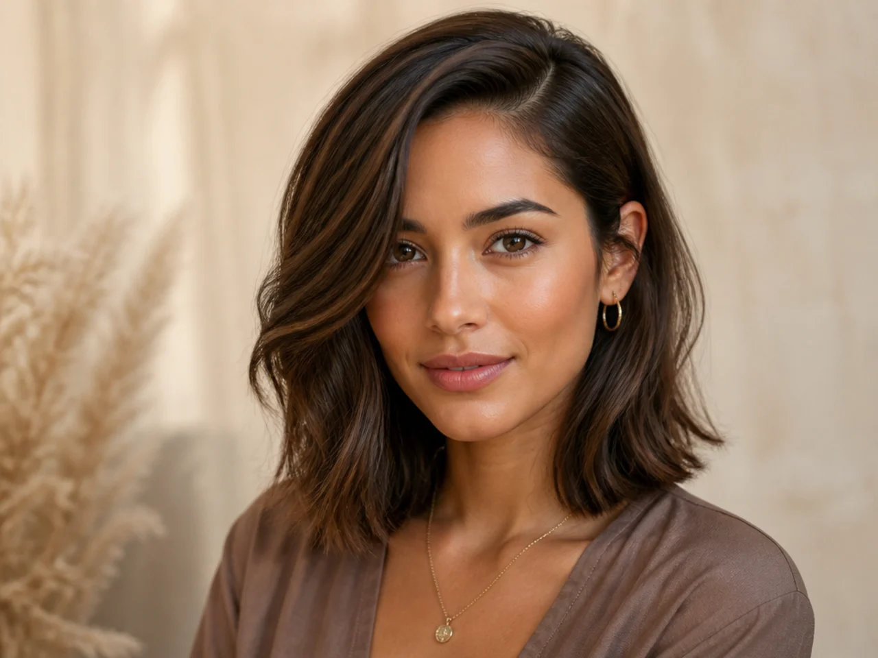 Deep Side Part with Shoulder-Length Cut