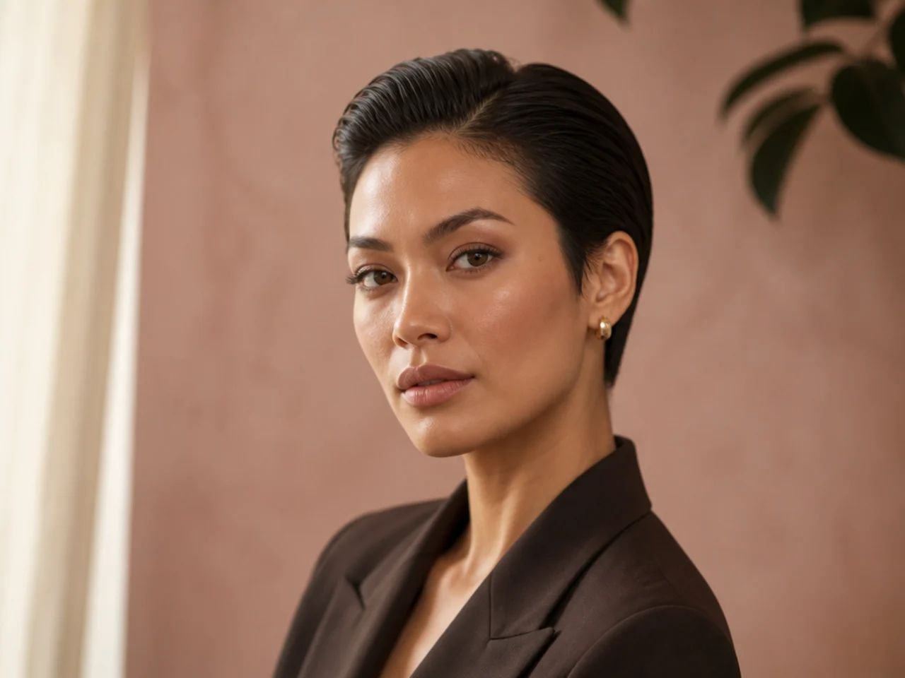 Straight, Slicked-Back Pixie