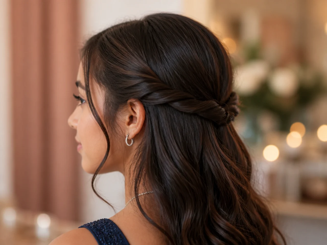 Two twisted sections pulled back and joined at the back of the head