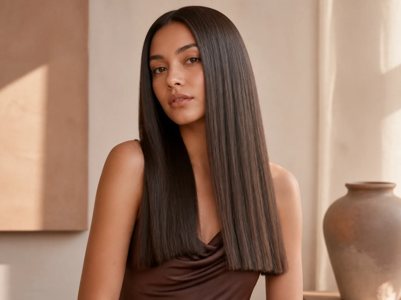 Long straight hair with blunt ends