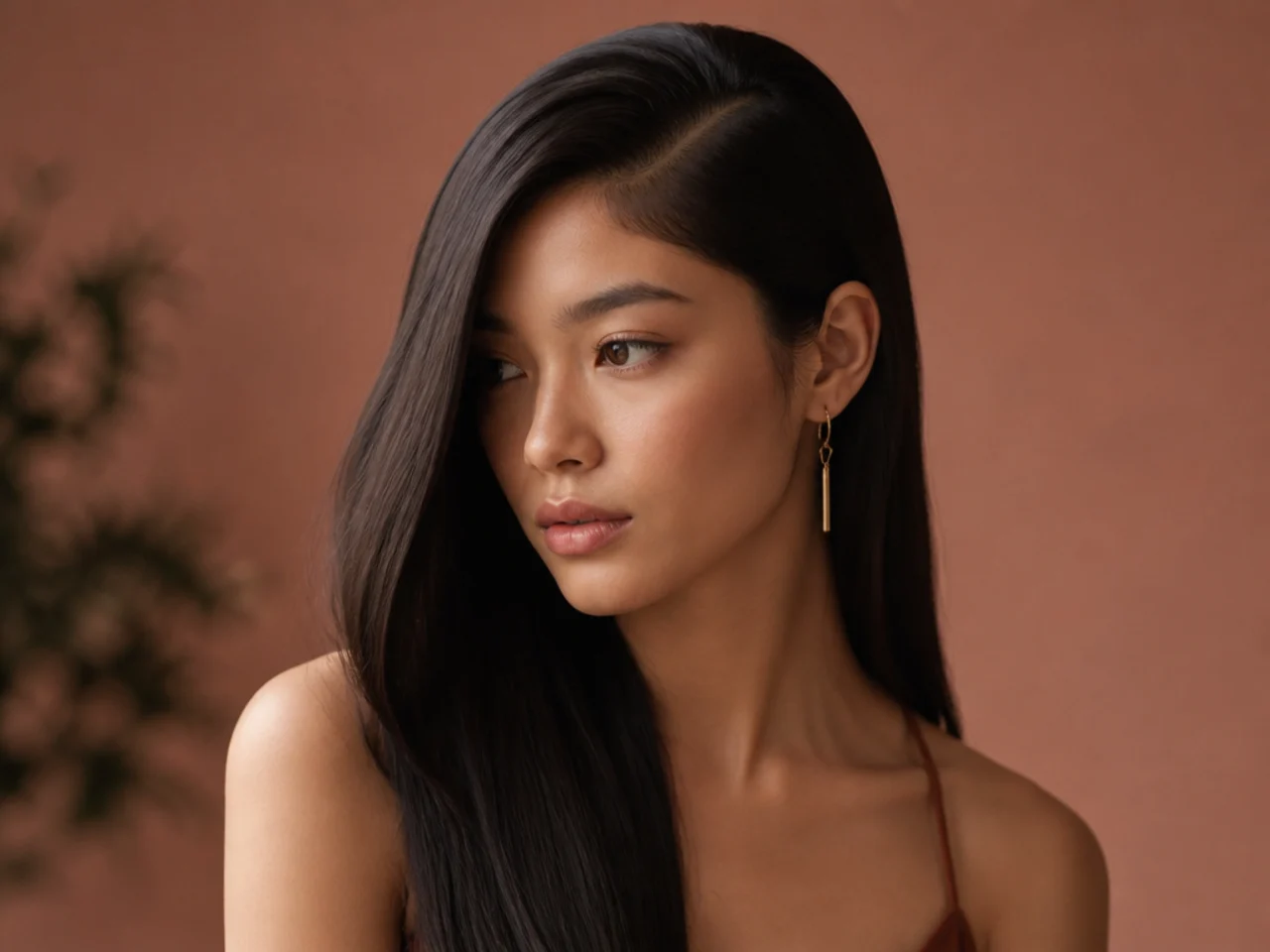 Long straight hair with a deep side part