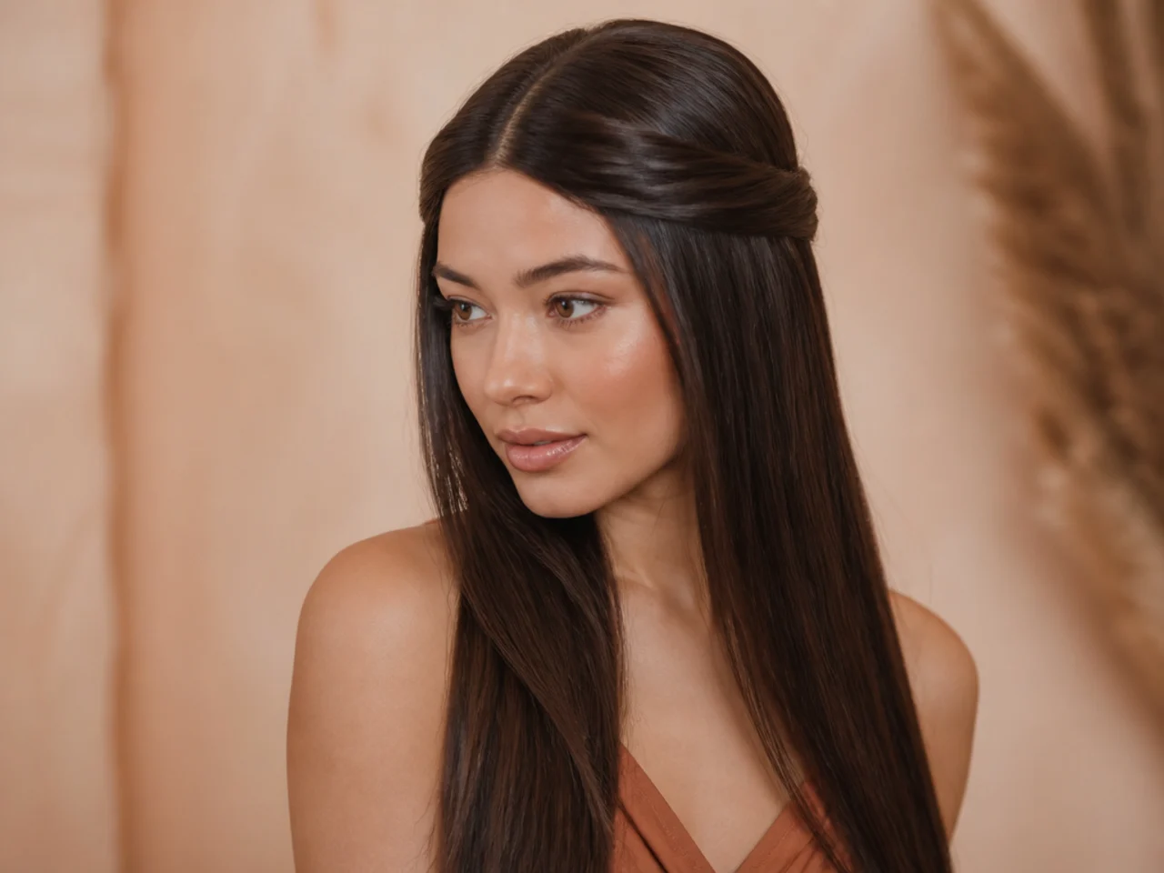 Long hair wrapped around the crown