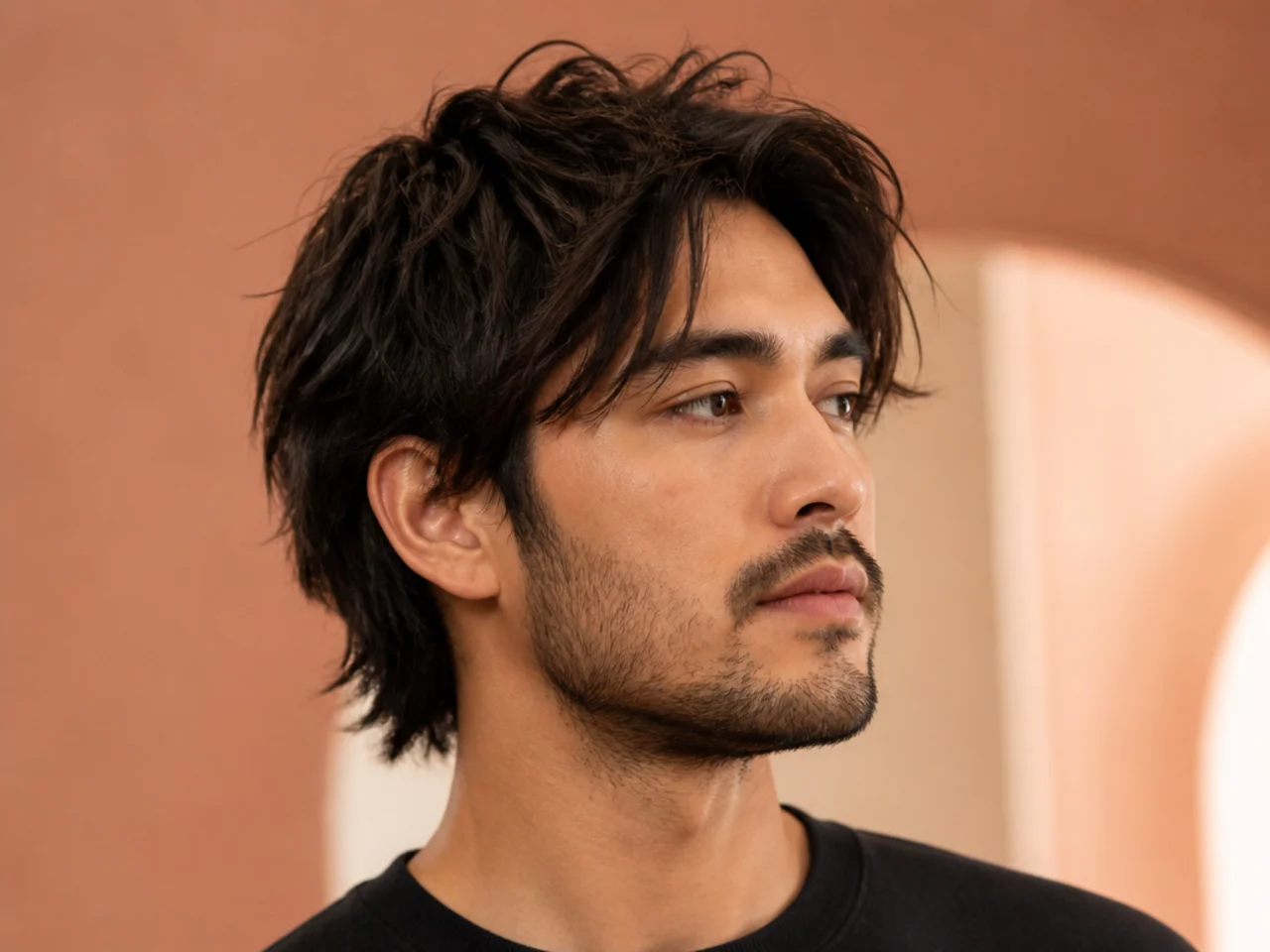 Piecey textured finish medium mens hairstyle with defined ends