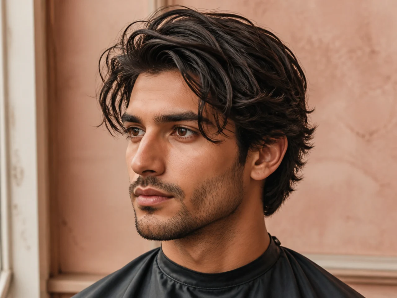 Undone messy sweep medium length mens hairstyle styled with fingers