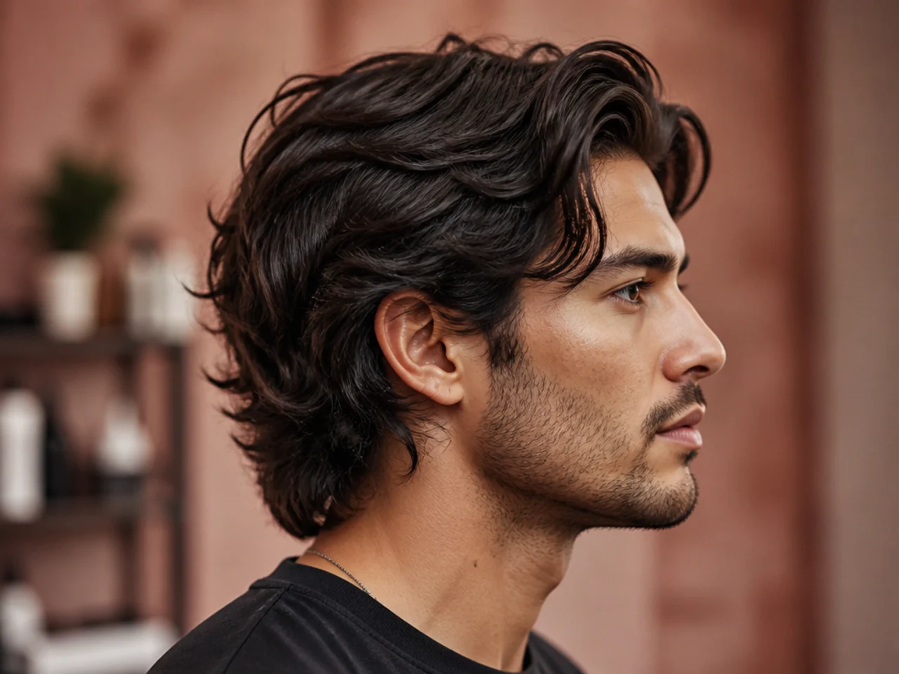 Confident young man wearing medium length hairstyle styled with matte texture