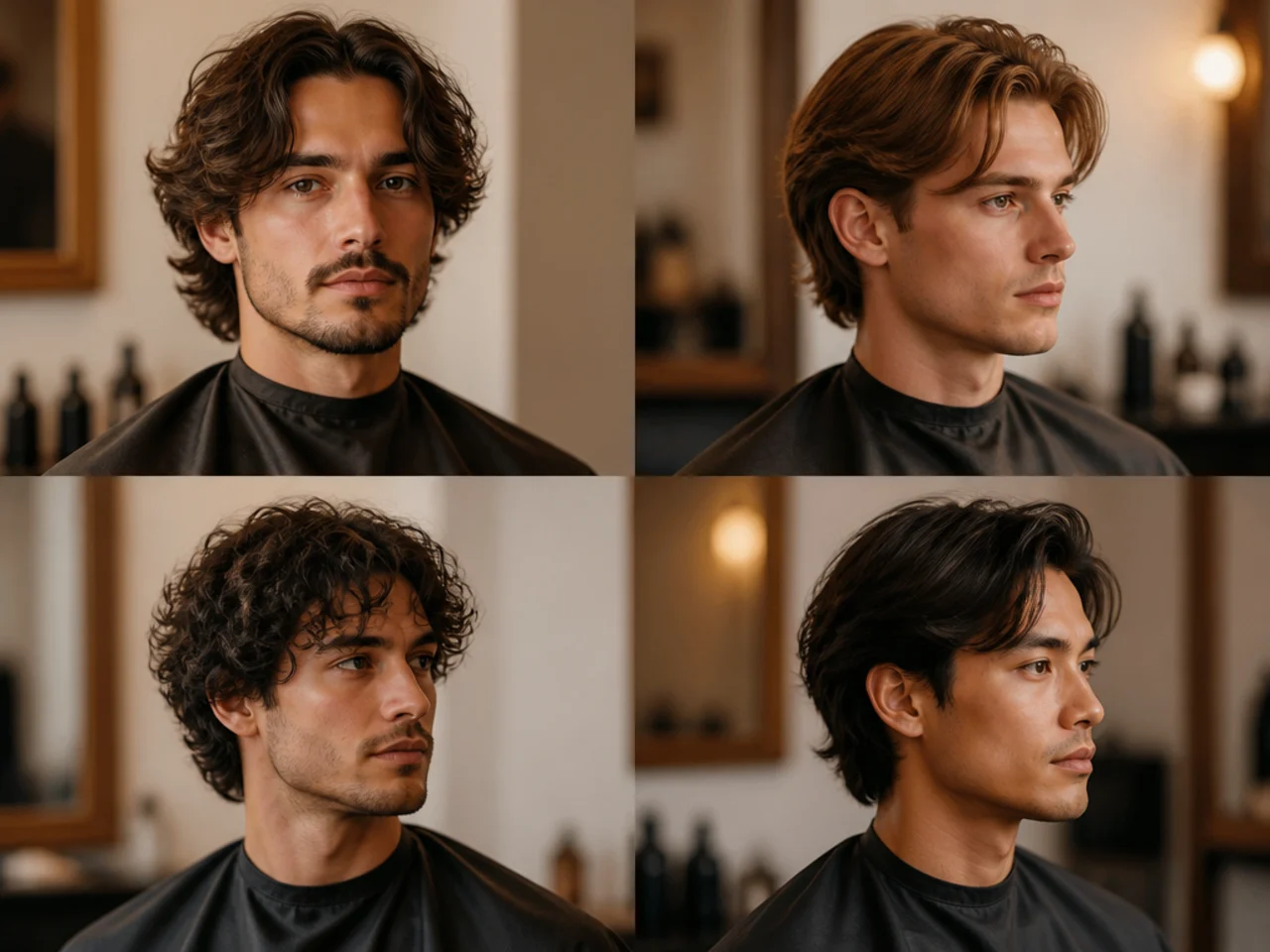 Medium length hair styled to suit an oval face shape with soft brushed back finish