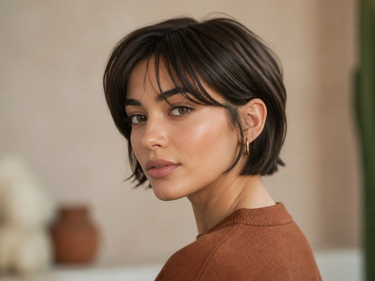 Second-day short straight hair