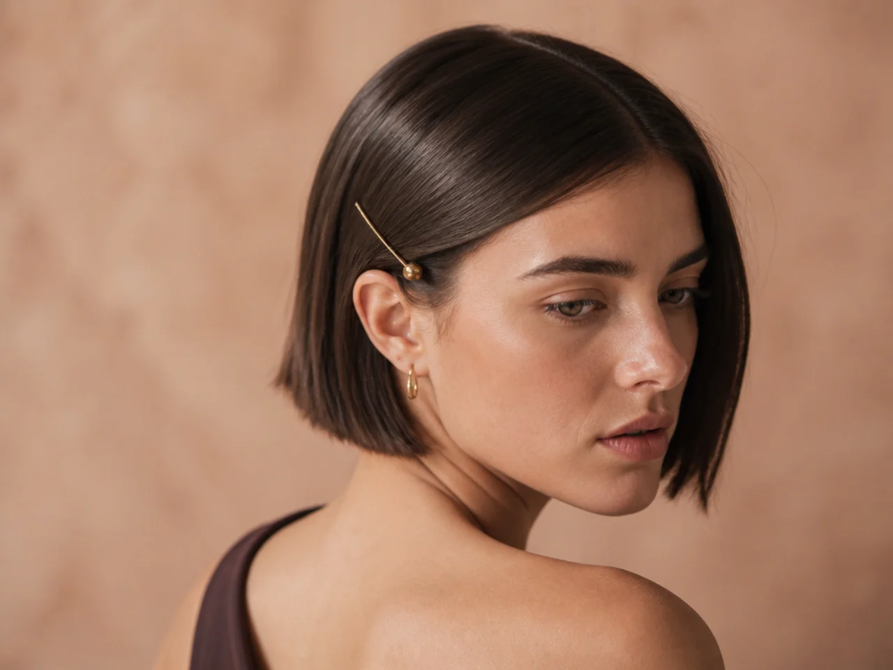 A pin sliding out of clean short hair