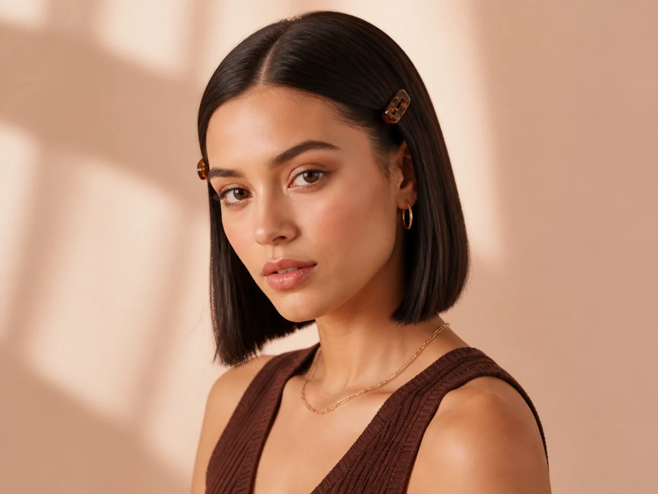Two small clips at the sides of short hair