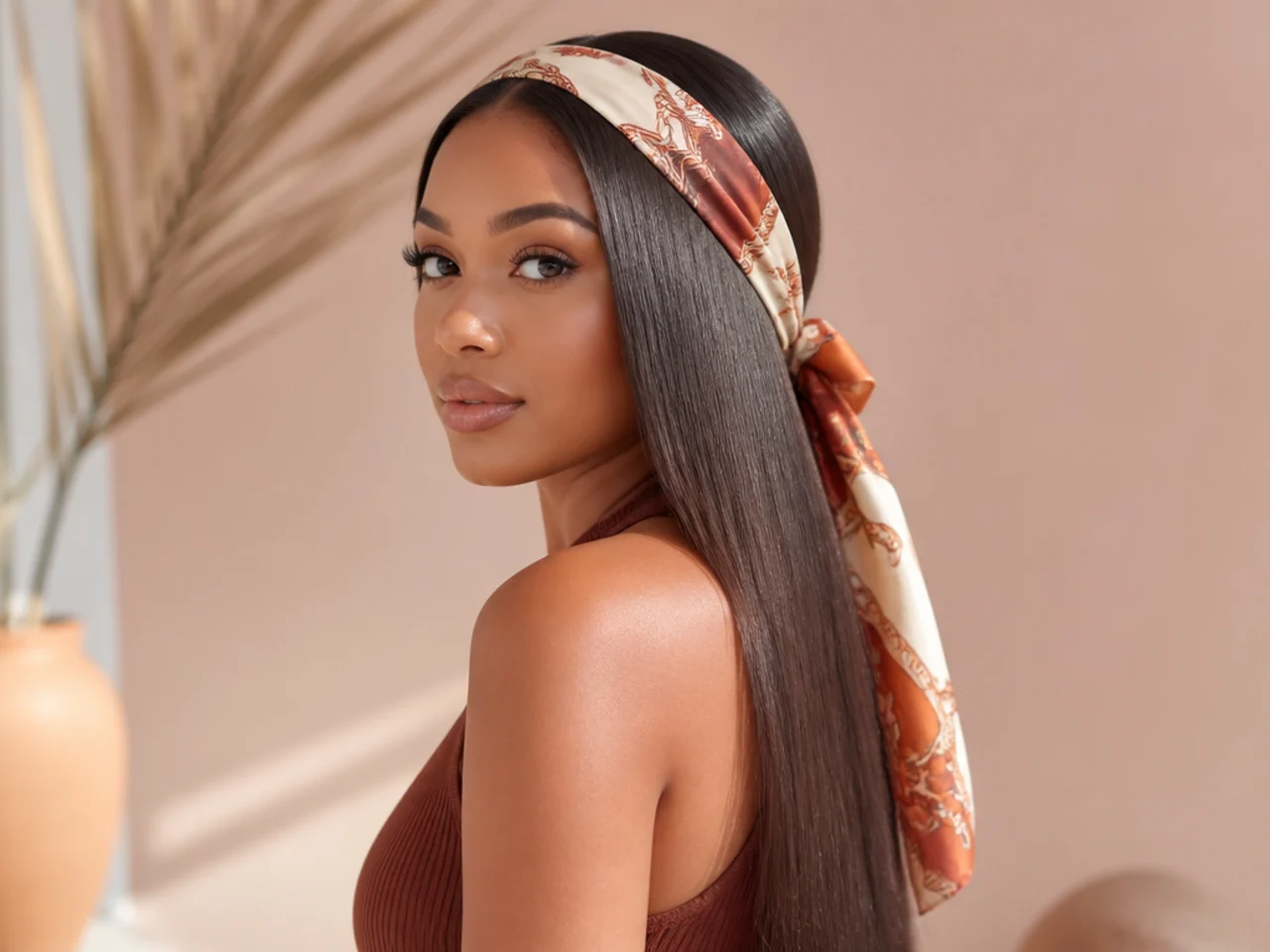 Pressed hair with a silk scarf