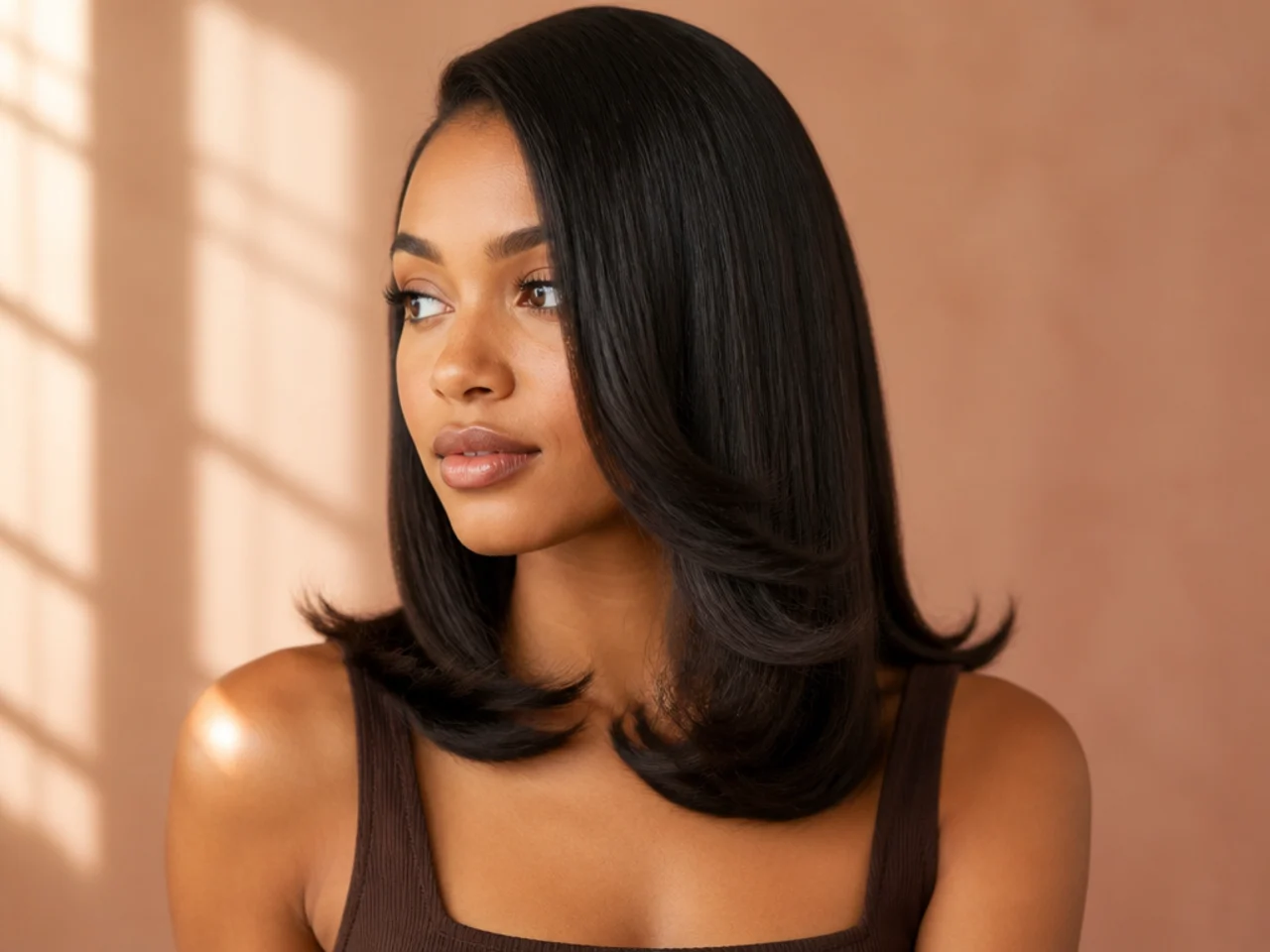 Pressed hair with curled ends