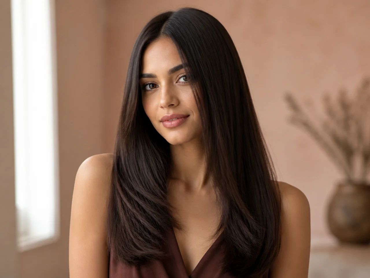 Thick straight hair with internal weight removed