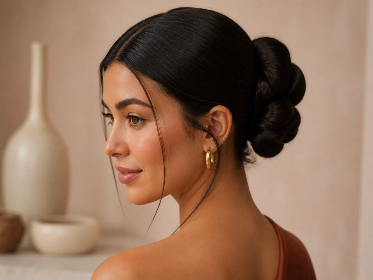 A twisted rope bun on thick hair