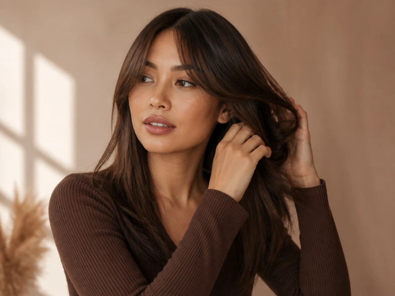 Second-day straight hair being styled