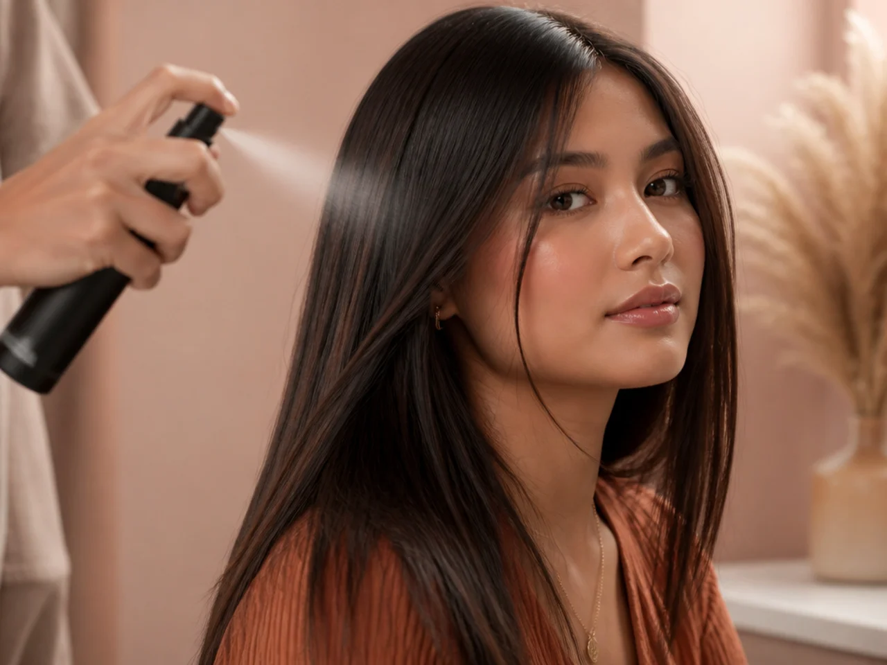 Texture spray applied to fine hair