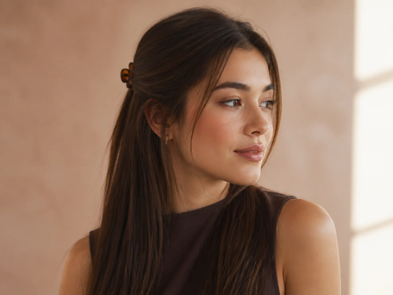 A small claw clip half-up on fine hair