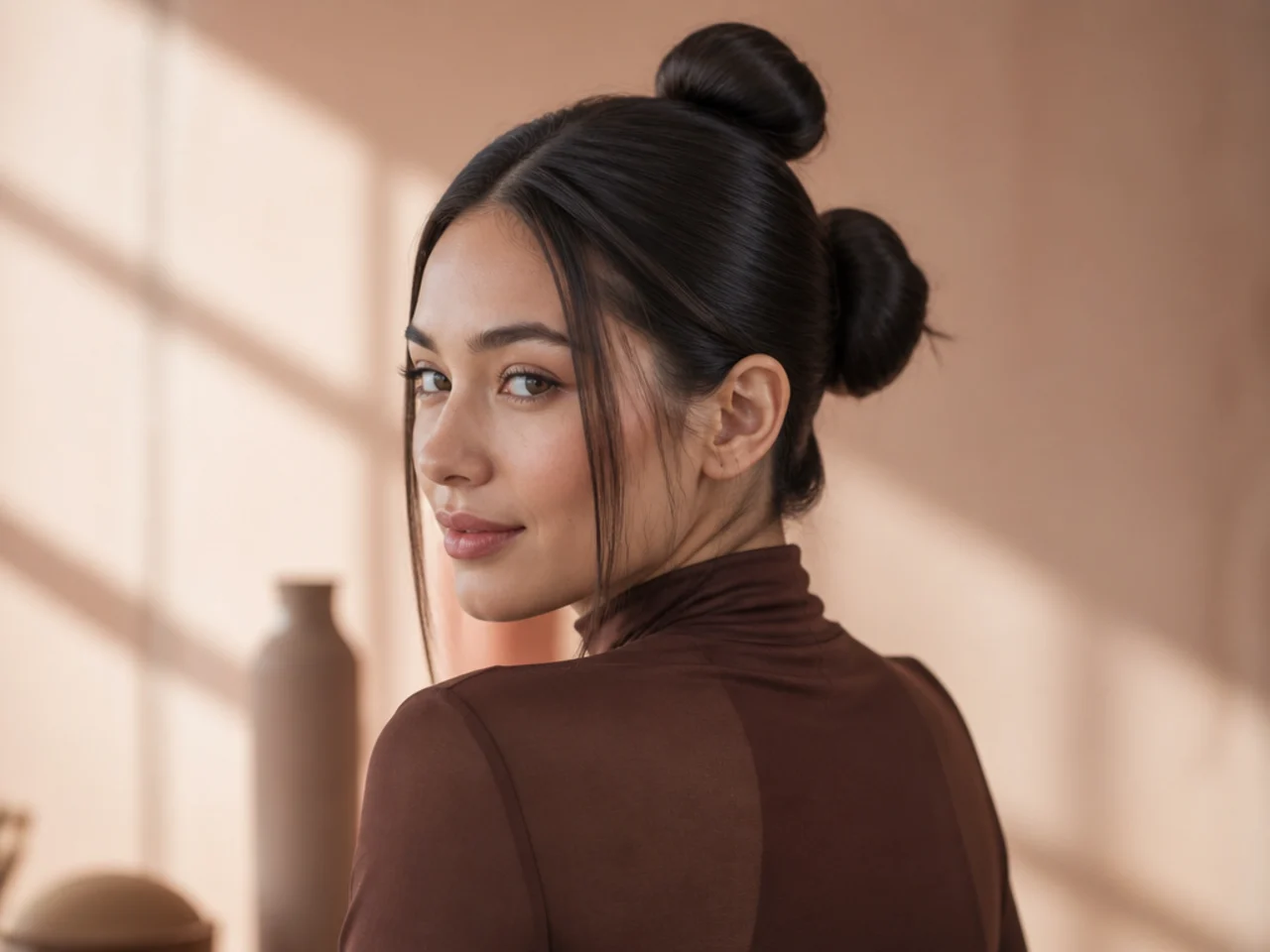 A two-section bun on thick hair