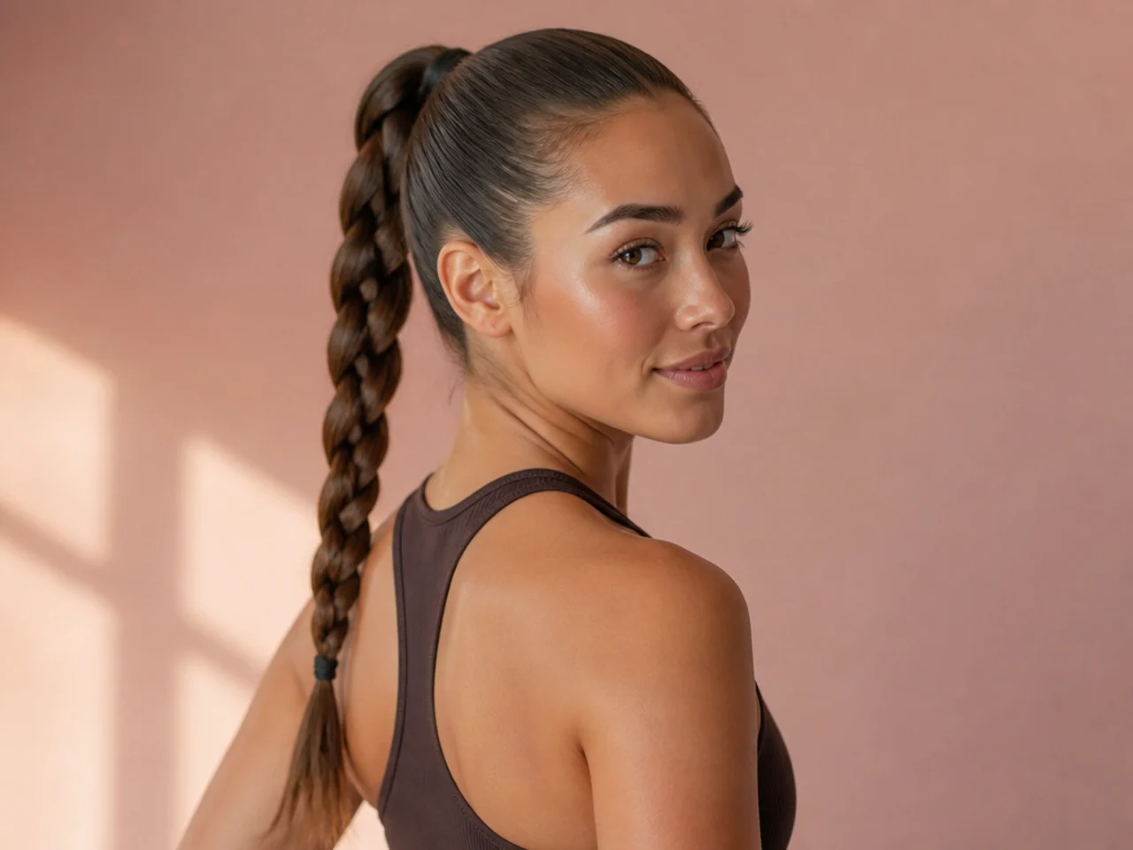 A plaited ponytail for the gym