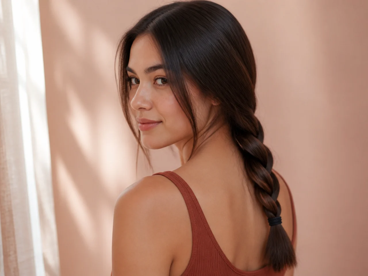 A loose plait tied for overnight