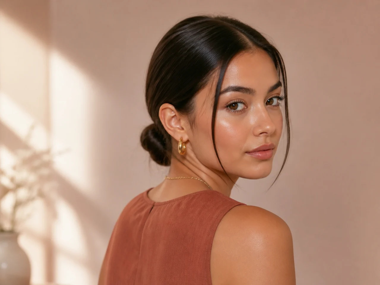 A low bun on second-day hair