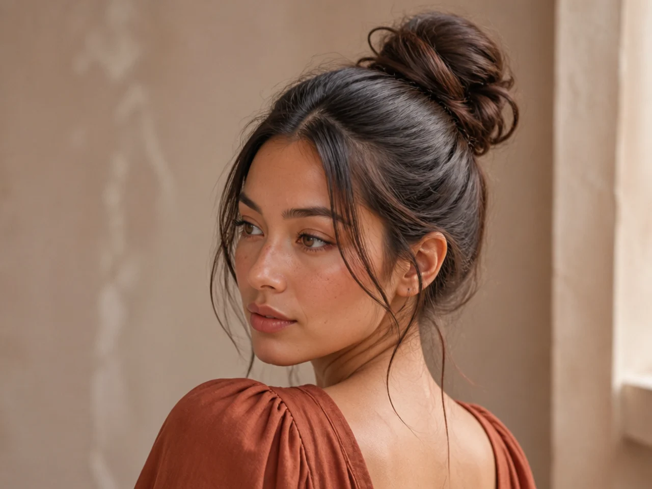 A messy bun on second-day hair