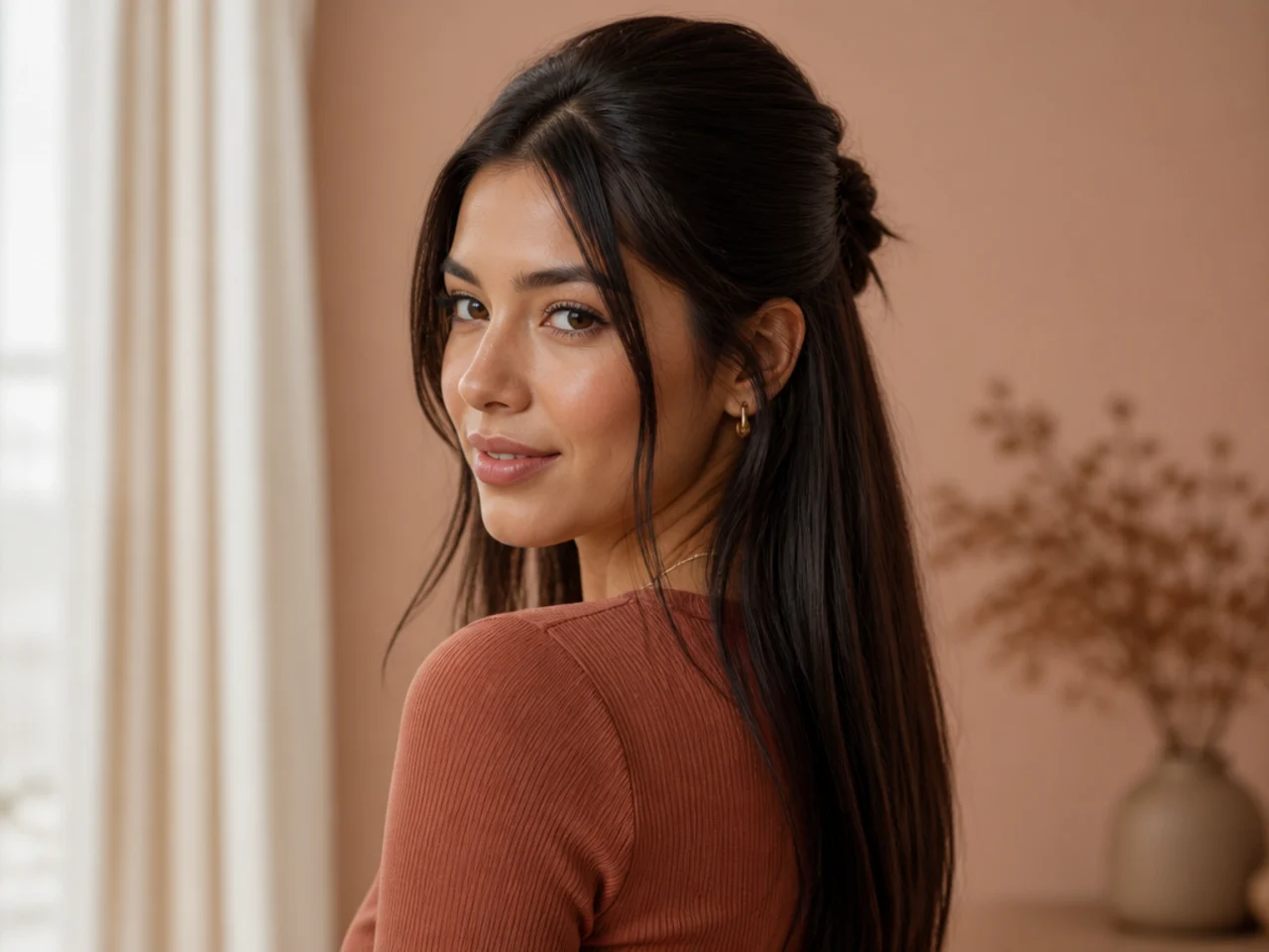 A half-up on second-day hair
